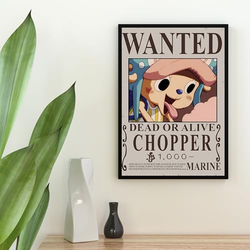 Image of Wanted Poster of Tony Tony Chopper - Cute Anime Wall Art | One Piece Bounty Poster | A4 Framed Decor for Room & Office (Design 7)