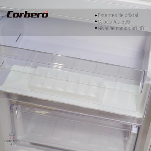 Corbero - Frigorífico Combi | CCH200322NFW | 326L | 60,3x59,9x201 | No Frost | Luz LED | Fresh Box | Crisper | Balcones Ajustables | Estantes de Cristal | Huevera | 40 dB | Blanco - imagen 6