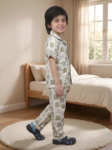 Image of POLKA TOTS 100% Pure Cotton Half Sleeve Night Suit for Kids, Girls & Boys | Cotton Pyjama Set | Unisex Night Dress for Children | Night Suit for Girls |Sleepwear for Kids | Winter Night Dress for Boys