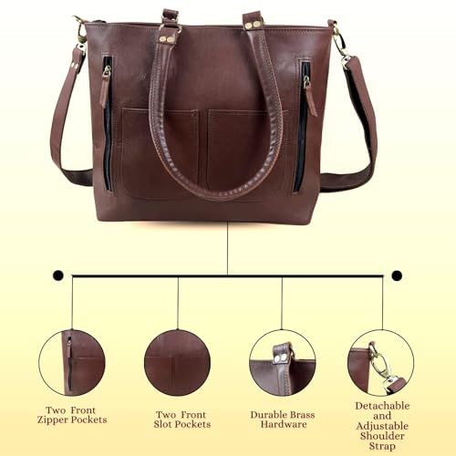Madosh Womens Tote Handbag Genuine Leather Shoulder Purse Satchel Crossbody Ladies Brown Bag4