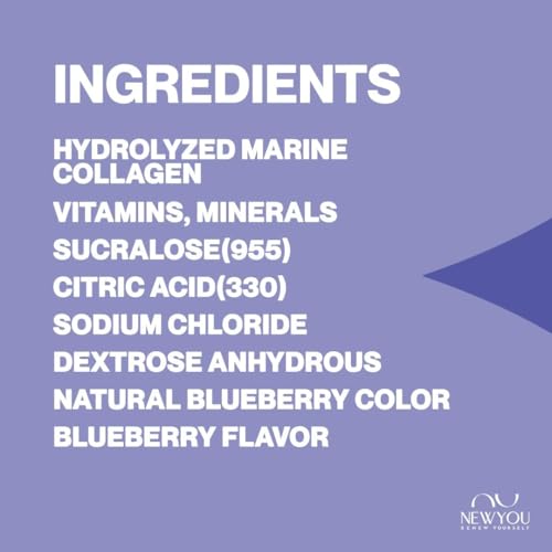 Image of NewYou Collagen Glow Marine Collagen Powder for Skin, Hair & Nail Support | With Glutathione, Biotin, Hyaluronic Acid & Vitamins B Complex, C & E | Supports Skin Hydration & Hair Health | Blueberry Flavour | 150g