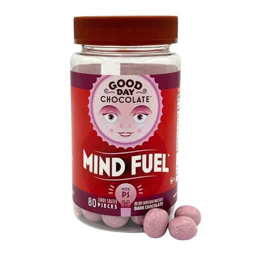 Good Day Chocolate Mind Fuel - Dark Chocolate with 400mg Phosphatidylserine & B-Vitamins - Focus Memory & Brain Health - 80 Count