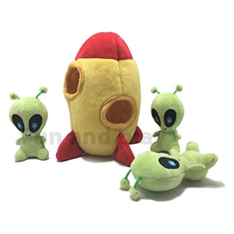 MODERN WAVE - Interactive Squeaky Plush Hide and Seek Squirrel Type Puzzle Toy for Dogs, Small Size (Spaceship and Aliens) Cover