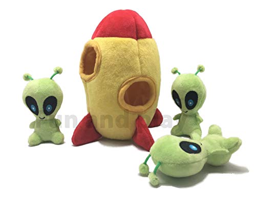 Modern Wave - Squeaky Plush Dog Toy Aliens Spaceship - Interactive Hide and Seek Squirrel Type Puzzle Toy for Dogs, Small Size