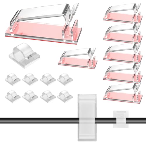 70 Piezas Clips para Cables, Clips de Cable de Transparente, 50 Clip de Cable Pequeños + 20 Sujeta Cables Adhesivo Grandes, Organizador de Cables Autoadhesivo para USB, Luz, Cargador, Mesa, Oficina