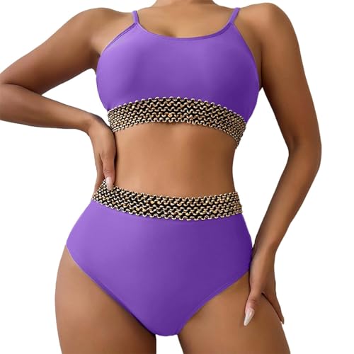 Generico Bikini de mujer de talla fuerte Tankini Bikini Hot Estampado Floral Tanga Mujer Dos Piezas Bikini Conjunto Acolchado Push Up Ideal para Playa, Piscina y Otras Ocasiones, Botánico, violeta, XL