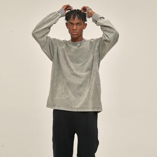 Vintage Sweatshirts Men Streetwear Oversized Sweatshirt Spring Autumn Solid Color Cotton Sweatshirts Male4