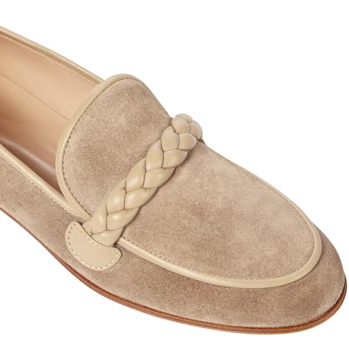 Image of MOOMMO Women Comfortable Suede Loafer Flats Round Closed Toe Slip On Penny Loafers Knitted Strap Oxford Loafer Shoes for Office Ladies Work Daily Casual Club Driver Flats Spring Elegant 4-11 M US