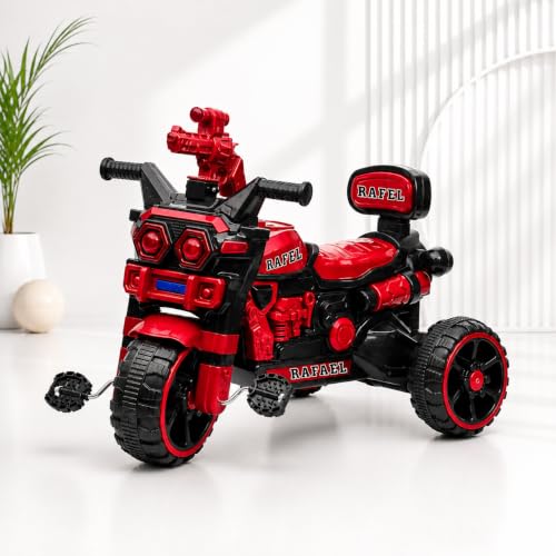 Image of RAFEL Bike Pedal Tricycle for Kids Toddler Trike Headlight, Music, Curved Seat and Backrest Push Along Pedal Trike for 2 Years to 4 Years | RED | TOYMINE