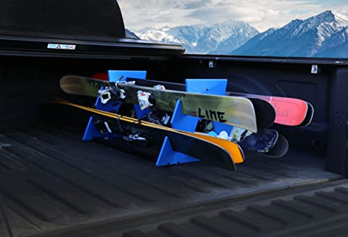 TRAPSKI Quad Powder Ski and Snowboard Mobile Rack | Marine Grade HDPE Plastic | UV Protected | Premium Strap Included | 3 Year Warranty | Made in The USA | Veteran Owned Business (Blue, Quad)