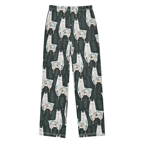 Lovely Floral Llamas Boys Long Pants Soft Trousers Elastic Waist Kids Lounge Bottoms with Pockets S-XL