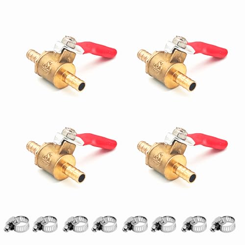 Lot de 4 Vannes à Boisseau Sphérique en Laiton de 6mm Avec 8 Pinces, Interrupteurs de Valve d'arrêt en Laiton, Ligne de Carburant à Gaz d'air Coupée à 180 Degrés (6mm)