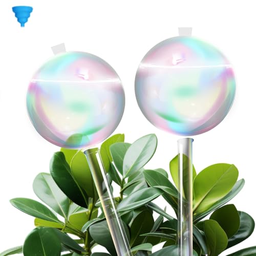 Aabberson 2 Pack Iridescent Glass Self-Watering Globes - Plant Watering Devices?Automatic Plant Watering Globes for Indoor & Outdoor Plants?Vacation Watering System, Top Water Injection Design.