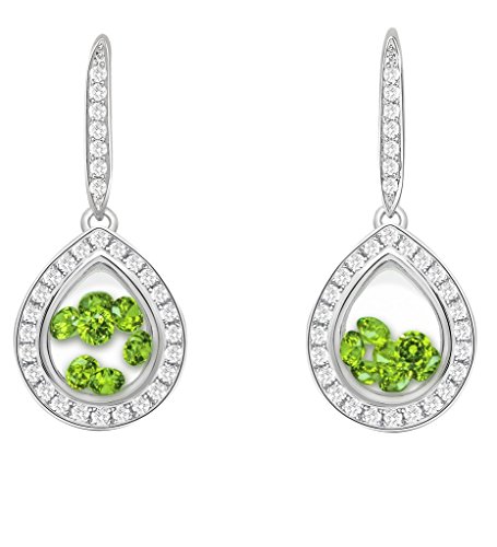 PARIKHS Pear Earring floating Light Green Cubic Zirconia inside -CZ border - Sterling Silver