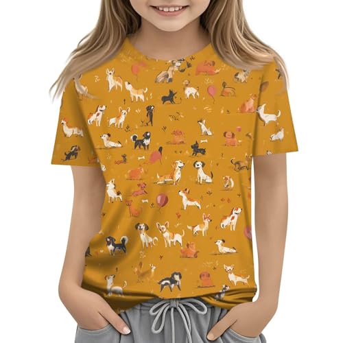 Girls Cute Animals Graphic T-Shirts Soft Short Sleeve Casual Summer Tops, Ages 3-14