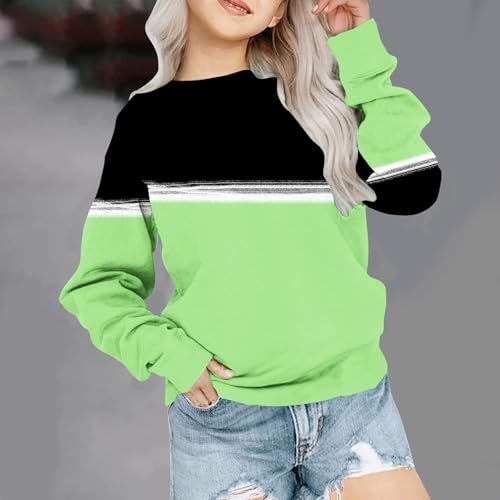 Oversized Crewneck Sweatshirts For Girls Boys Long Sleeve Color Block Pullover Tops Fleece Preppy Clothes 1-12 Years2