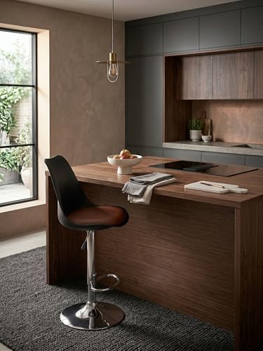 Image of RW Rapid Bar Stool Chair with Height Adjustable Design, Padded Seat & Footrest | Modern Metal Counter Stool for Kitchen, Home, Bar & Cafe Seating | Durable Comfort Chair| (Black & Tan, Set of 1)