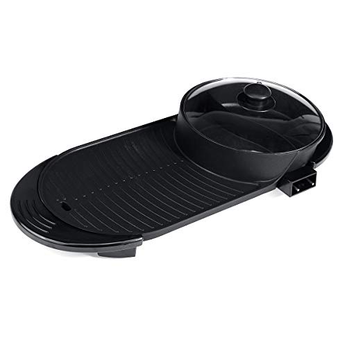 1600W Elektrische Bratpfannen 2in1 Elektrogrill & Hot Pot Antihaft-Platte Indoor Backen Flach Pan Hotpot Smokeless Grill BBQ Grill