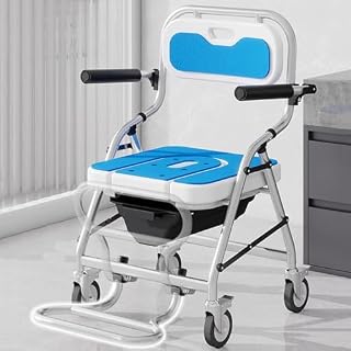Silla de inodoro con ruedas, silla de inodoro móvil, silla de ducha impermeable, asiento de mesita de noche con orinal móvil y reposapiés plegables para ancianos y discapacitados