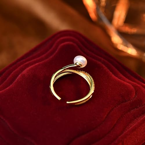 6mm Pearl Ring for Women Dainty X Criss Cross Gold Pearl Ring Stackable 925 Sterling Silver Cubic Zirconia Open Ring Promise Rings Birthday Christmas Wedding Jewelry Gifts for Her Mom3