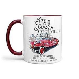 Sunnywall Fun Tasse mit wertvoll Oldtimer Spruch zum 30. 40. 50. 60. 70. 80. Wunschjahr Geburtstag Kaffeetasse gratis…