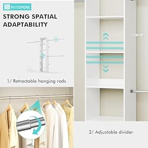 Walk in Closet Organizer System with 3 Extendable Hanging Rods, Built-in Garment Rack with 6 Shelves, Wall Mounted Clothes Organizers Storage Systems for Bedroom Walk in Closet Organizer System with 3 Extendable Hanging Rods Built in Garment Rack with 6 Shelves Wall Mounted Clothes Organizers Storage Systems for Bedroom