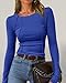 KIRUNDO Ribbed Long Sleeve Tops for Women Stretch Slim Basic Crop Tee Exposed Seams 2025 Spring Fall Fashion Trendy Tshirt(Blue, Small)