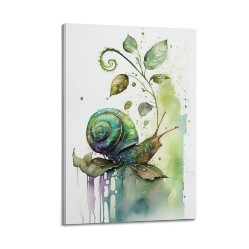 Poster moderne escargot sur feuilles pour salon nature et zen