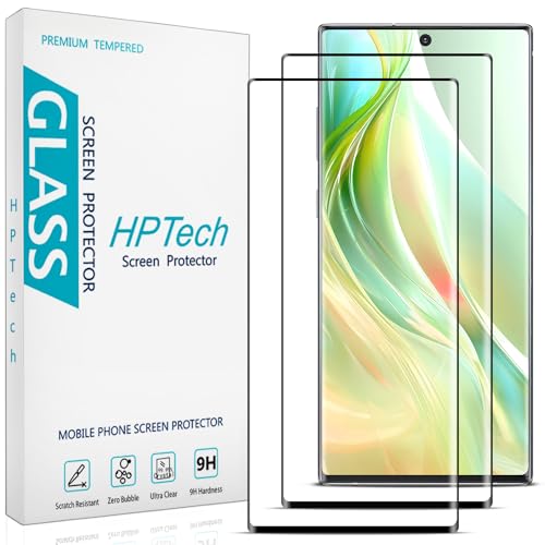 HPTech 2 Pack Screen Protector Designed for Samsung Galaxy Note 10 Plus Tempered Glass Film 3D Curved Full Screen Coverage Anti Scratch Bubble Free