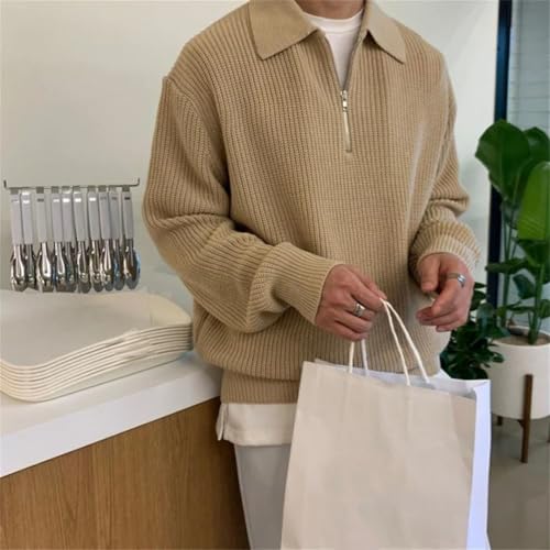 Men Winter Lapel Sweater Warm Knit Pullover Korean Loose Zipper Long Sleeve Sweaters2