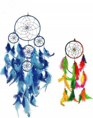 Dream Catchers with Light Wall Hangings for Home Decor Kids Room Bedroom Living Room Balcony Car Garden Handmade Dreamcatcher Positivity Feathers Wall Decoration Items (Set of 2, 15L x 55Hcm)-image-6