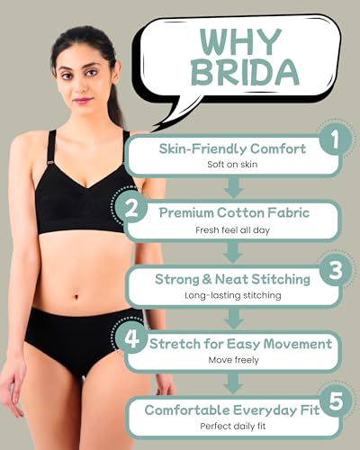 Image of Brida Sajini Women's Cotton Round Stitch Bra | Full Coverage | Single Layered | Non-Padded | Wireless | Saree Bra for Heavy Bust | Daily Use | Combo