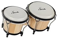 XDrum PERC Bongos Club Weinrot - 2 Trommeln mit 6 und 7 - Bongotrommeln mit stimmbaren Naturfellen und Stimmschlüssel - Holztrommeln Natur