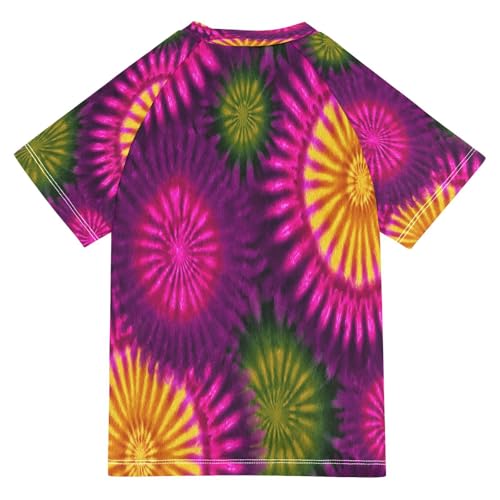 Boys Short Sleeve T-Shirts Tie-dye Ethnic Purple Rashguard Kids Swim Shirts Sun UPF 50+2