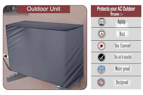Image of The Furnishing Tree Split AC cover for indoor and outdoor unit of 2 ton waterproof and dustproof Grey Dupplin Check pattern