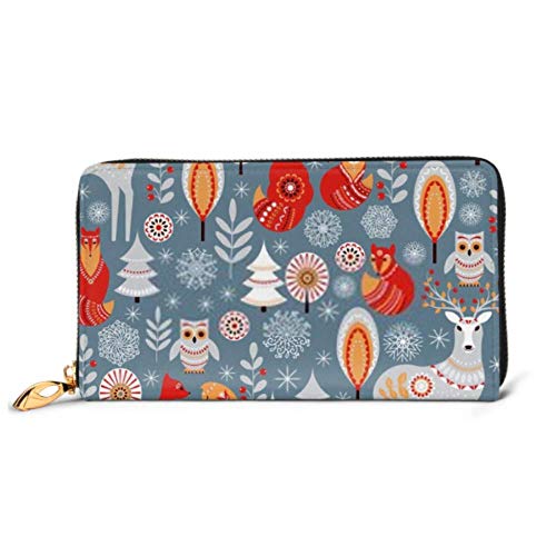 Preisvergleich Produktbild JHGFG Mode Handtasche Reißverschluss Brieftasche Nahtloses Muster Winter Waldhirsch Eule Telefon Kupplung Geldbörse Abendkupplung Blockieren Leder Brieftasche Multi Card Organisieren