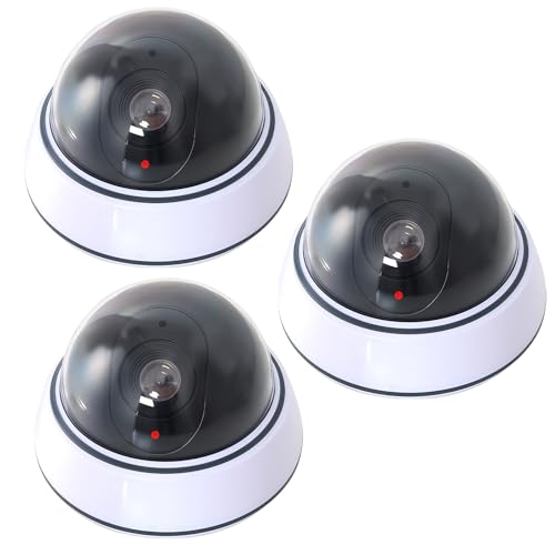 GOEDCH Cámara Domo Falsa: 3 Cámaras Domo de Vigilancia con Roja LED Intermitente, Simulación de Vigilancia Blanca para Uso en Interiores, Cámaras Falsas de Seguridad CCTV para Oficinas.