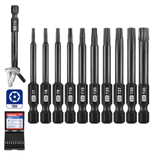 WORKPRO 10pcs Security Torx Bit Set, CNC Machined S2 Steel Star...