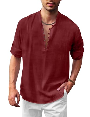 Image of FINIVO FASHION Men's Straight Fit Cotton Blend Kurta with Foldable Sleeves & Formal Collar - Solid Color, Pack of One