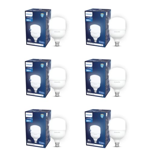 Image of Philips 50-watt LED Bulb Factory Pack |AceBright High Wattage LED Bulb|Base: B22 Light Bulb for Home | Crystal White, Pack of 6