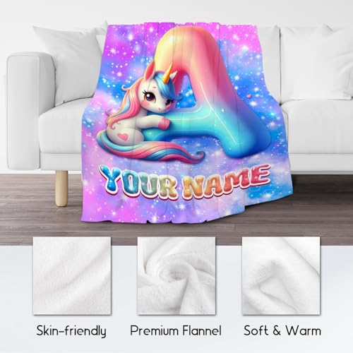 Unicorn Blanket for Girls - Personalized Gifts for Kids - Custom Blankets for Unicorn Lovers - Cozy Lightweight Throw for Sofa & Bedroom Decor