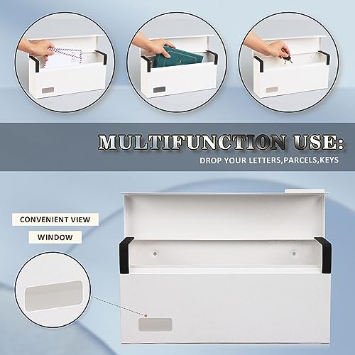 Image of xydled Wall Mount Mailboxes for Outside, Steel Hanging Metal Mail Box,White | Textured Modern Post Box Package Drop Box for Outdoor House Home, ideal for magazines and mail storage, 14.56''x7.1''x4''