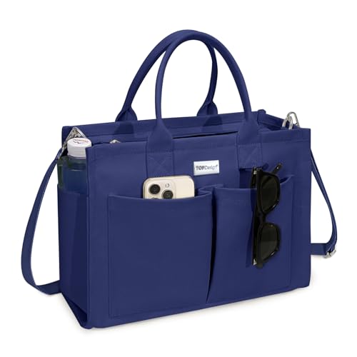 TOPDesign Heavy-Duty Canvas Tote Bag for Women, Adjustable Crossbody/Shoulder Handbag with 9 Pockets, Everything Tote