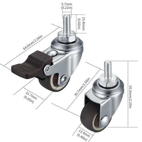 Klein Lenkrollen für Möbel, 4 Stk 25mm M6 Möbelrollen Klein, Lenkrollen Rollen, Lenkrollen Rollen mit Bremse, 360° Drehbar Leise Rutschfeste Gummirollen mit Gewinde für Innen Außen Möbel