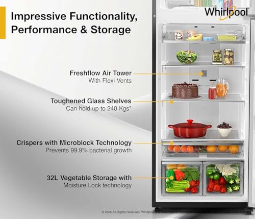 Image of Whirlpool 411L 2 Star IntelliFresh Convertible Inverter Frost Free Double Door Refrigerator (IF INV CNV 455 Steel Onyx-Z, 2s)
