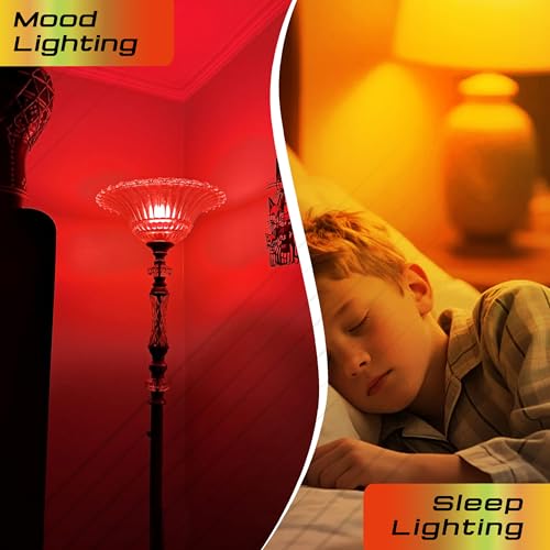 Image of Amber Light Bulb 1800k and 625nm Red Light Bulbs, 1pcs amber+1pcs Red, 3W | Blue Light Blocking 25-40W Equivalent, Warm Light Bulbs for Bedroom Healthy Sleep Porch Party Holiday Lighting, Non-Dimmable