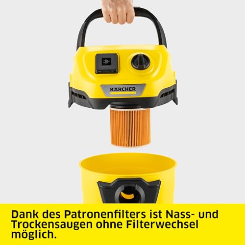 Karcher Nass-/Trockensauger WD 3 P V-19/4/20, inkl. Patronenfilter, Vliesfilterbeutel, 1.000 W, Kunststoffbehälter: 19 l, Saugschlauch: 2 m, integrierte Steckdose für Elektrowerkzeuge
