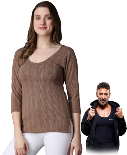 Image of Wearslim Women's Winter Warmer Thermal Vest 3 /4 Sleeves Ultra Soft Scoop Neck Winter Inner Wear Top Johns Underwear