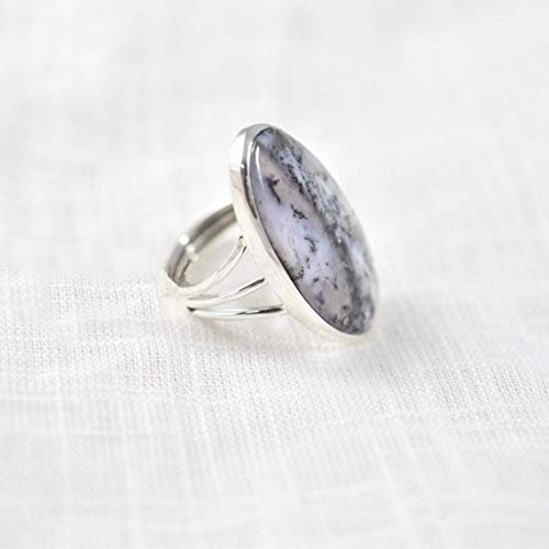 Dendritic Opal Woman Ring * Sterling Silver * Opal Statement Ring * Long White Opal * Cocktail * Handmade * Fine Jewelry * Dendritic Agate