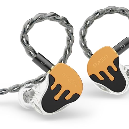 BASN BmasterX in Ear Audio Monitor, Hybrid 6 Drivers IEM Earphones with Crystal Clear Sound, Detachable Cable Plus Carrying Case Fit Kit for Musician, Stage, Studio (3.5mm & 4.4mm Jack, Orange/Black)